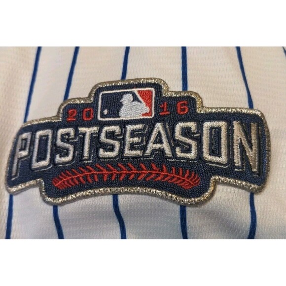 Majestic Chicago Cubs CoolBase Pinstripe Jersey XL w/2016 Postseason Patch Rare - Picture 7 of 13